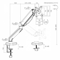 držák monitoru BRATECK LDT46-C012E - rameno s pružinou, pro monitory do 32" - černý